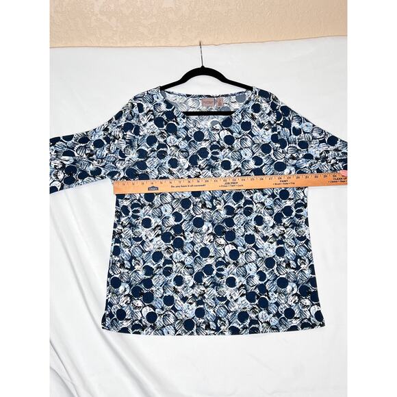 Chico's Easy Wear size 2 blue/white tunic abstract liquid knit office travel - Picture 5 of 6